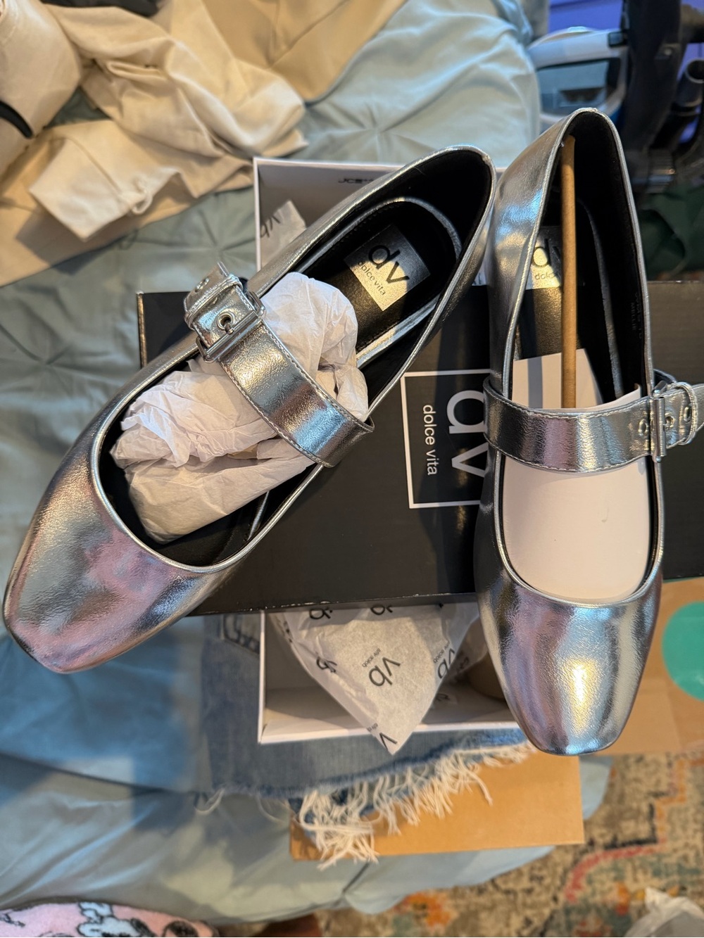 BN Dolce Vita Silver Metallic Mary Jane Flats 9.5